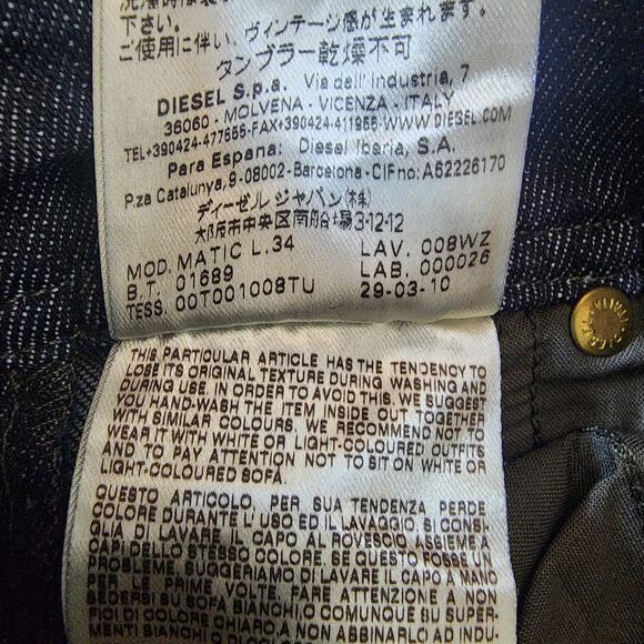 Diesel Matic Low Rise Slim Straight Low Rise Dark Wash Jeans, Size 27 W 34 L - Picture 12 of 12